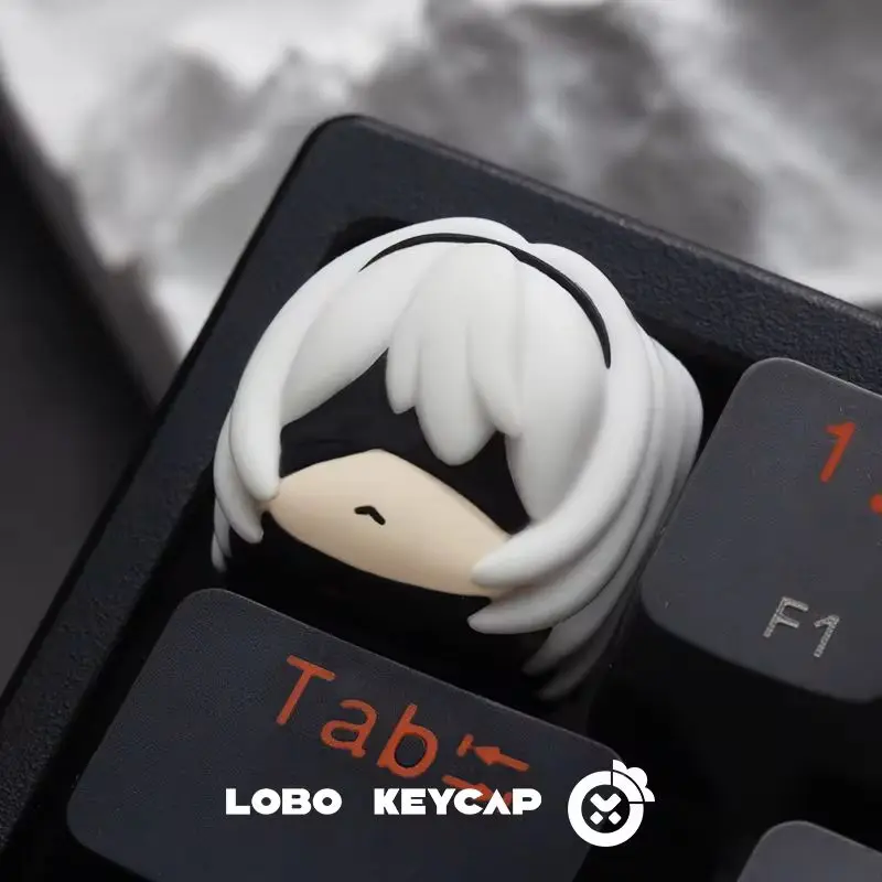 Cartnoon LOBO Nier:Automata Yorha No. 2 Type B 2B Yorha No. 9 Type S 9S Resin Keycaps Keyboard Decoration Gaming Peripheral Gift - Detail 1