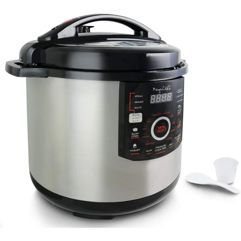 MegaChef 6 Quart Electric Pressure Cooker with 14 Pre-Set Multi-Function Features & Stainless Steel Pot