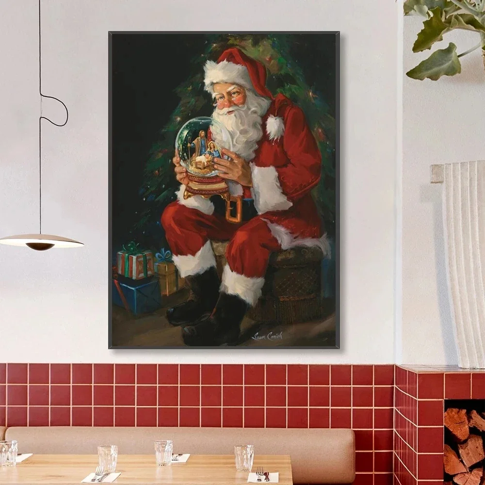 Funny Santa Claus and Snowman Canvas Painting HD Print Tradition Wall Art Poster Picture for Christmas Living Room Home Decor