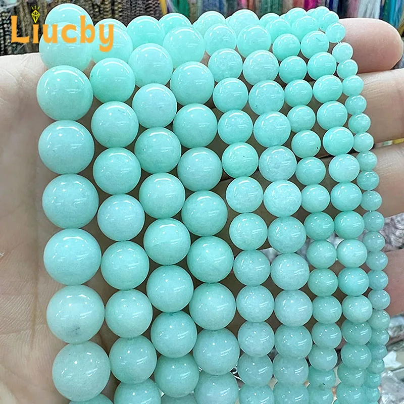 Kamień naturalny zielony amazon kryształ chalcedon jadeitowe koraliki do tworzenia biżuterii DIY kobieta kolczyki akcesoria 4/6/8/10/12/14MM