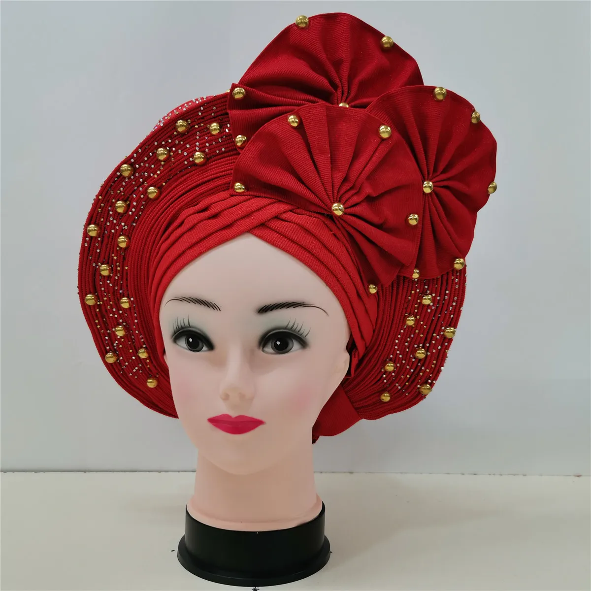 

Already Made Turban Cap for Women Nigerian Wedding Headpiece African Auto Gele Headtie Headgear Bonnet Head Wrap 23A01