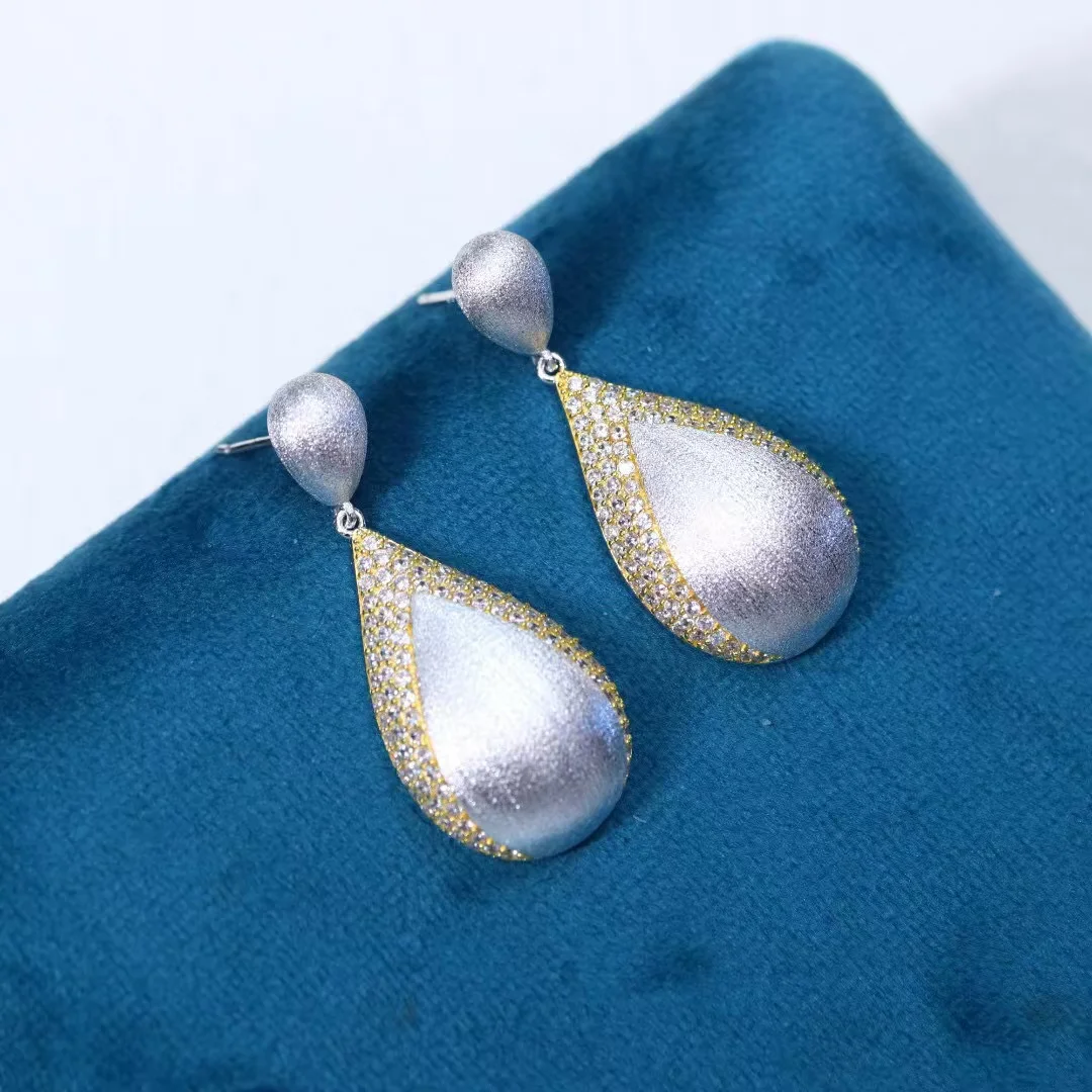 

Italian Handmade Silver Jewelry 18K Solid White Gold Vermeil Segrinato Teardrop Ear Drop Dangle Shining Tassel Chunky Earrings