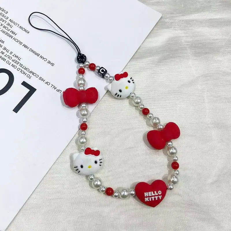 سانريو مرحبا كيتي Kawaii اللؤلؤ حزام المفاتيح المعلقات حامل سيليكون مكافحة فقدان سلسلة كروسبودي للهواتف سلسلة أنيمي هدية #5