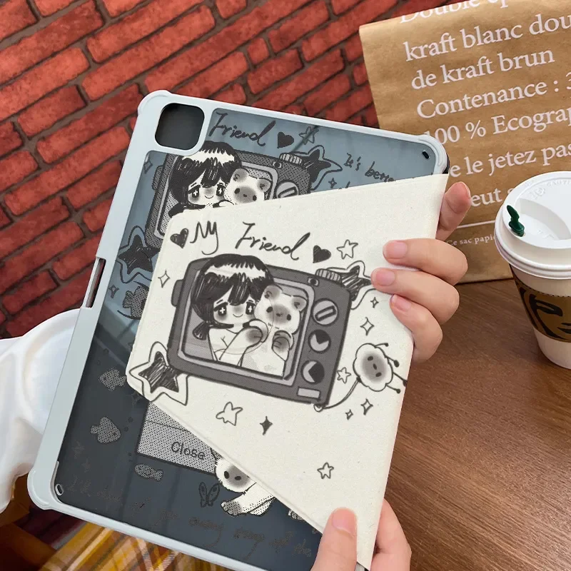 

Korea Rotating Cat Graffiti Tablet Case For iPad Pro 11 13 M2 M4 M3 10.2 5/6/7/8/9/10/11th Mini 6 7 Air 1 2 3 4 5 6 Stand Cover