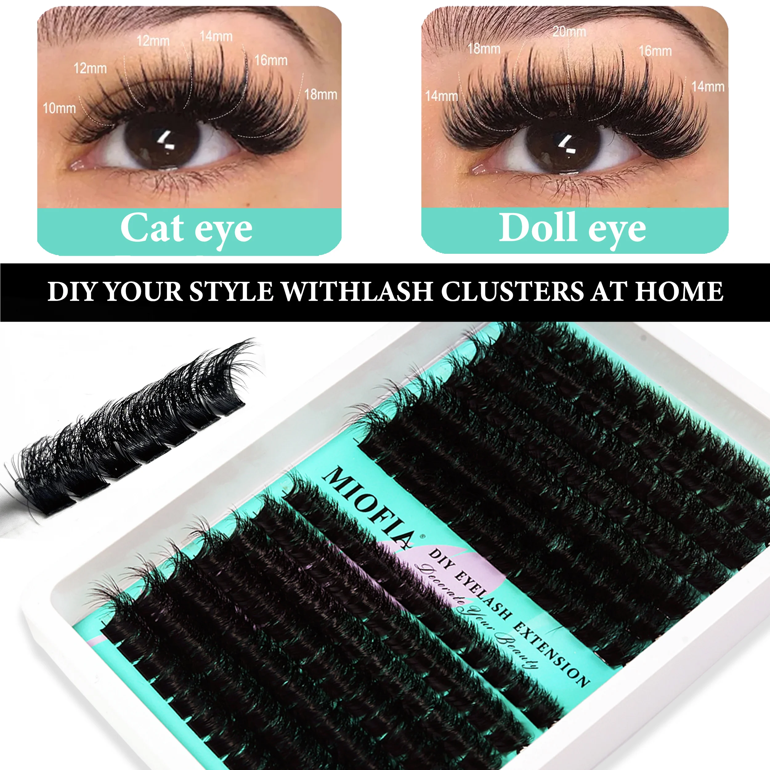 14 Rows 5D Voluminous Mink Lashes Clusters 50D-150D Thick Fluffy Lash Clusters Cat Eye Lash 10-18mm Mixed DIY Eyelash Extension image 5