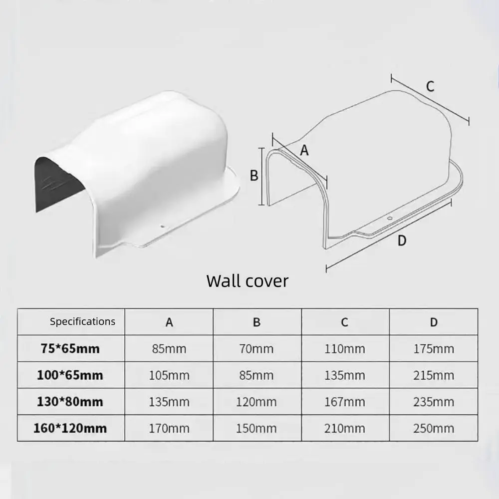 Durable 75*65mm Air Cond Lineset Cover System PVC White Wall Entry Mouth Easy To Install Flat Elbow Wall Cap Air Cond Pipe