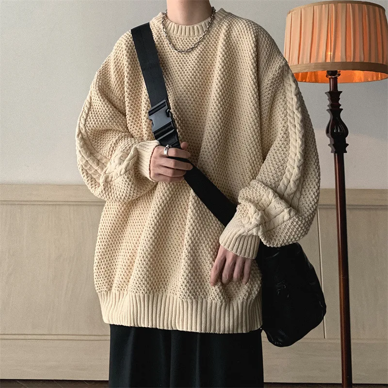 New Men's Winter American High Street Trendy Brand Loose And Thickened Round Neck Pullover Sweater Sweater