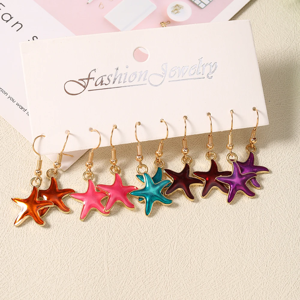 Aihua Lovely Bohemia Niedliche Seestern-Anhänger-Ohrringe für Frauen und Mädchen, bunte Sommer-Strandmode, Seestern-Ohrringe, Schmuck, Geschenk – Detail 3