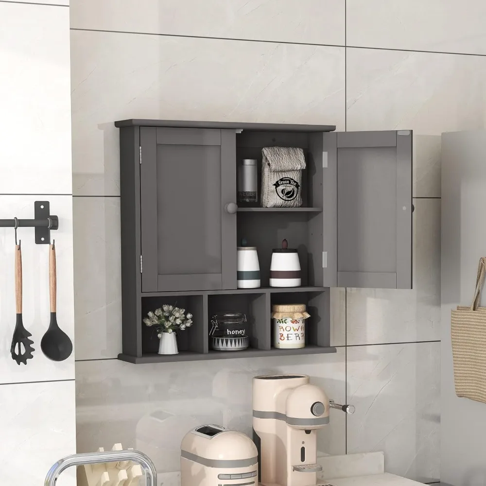 Grey Bathroom Cabinet,Bathroom Wall Cabinet with 2 Door Adjustable Shelves,Over The Toilet Storage Cabinet,Bathroom Cabinet