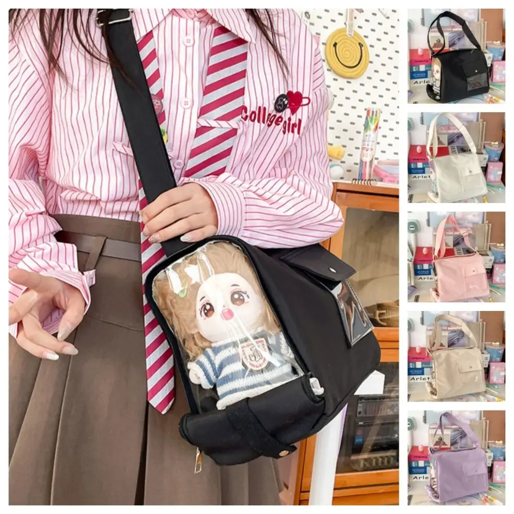 

Casual Cross Body Cotton Doll Bag PU Shoulder Bag Anime Expo Ita Bag Large Capacity Pure Color Transparent Pocket Itabag Outdoor
