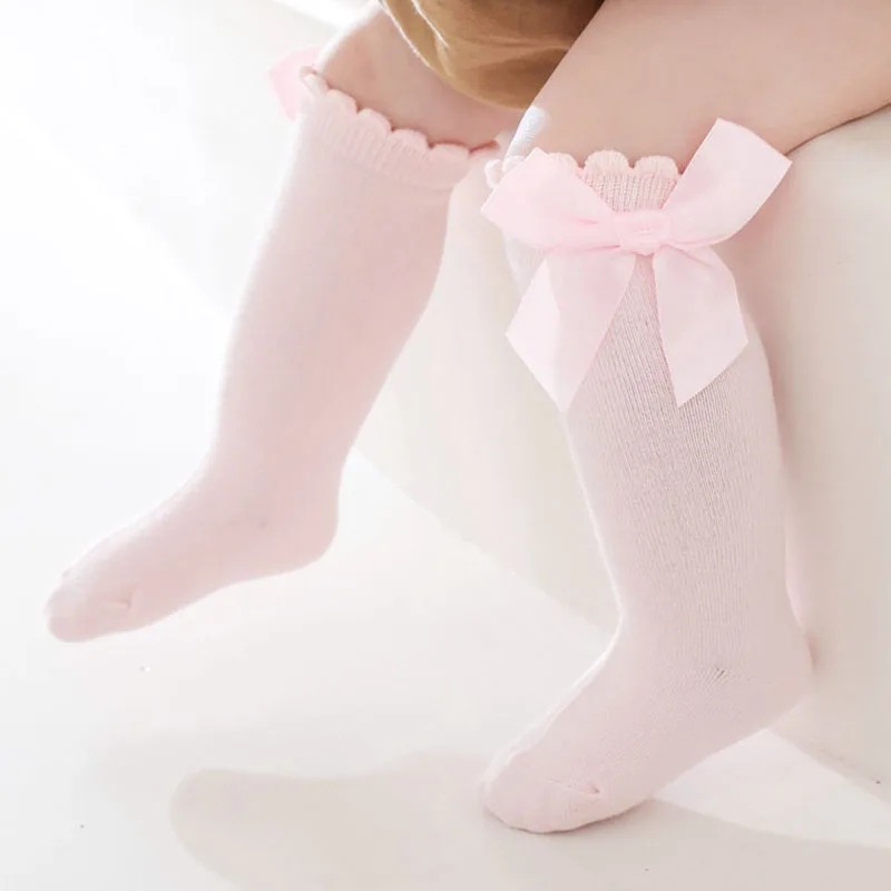 Girls Baby High Socks Bow Cotton Knit Princess Socks