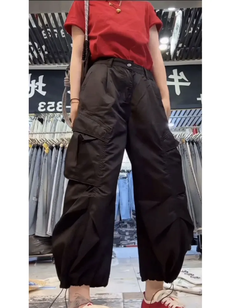 

Summer Thin Bla Workwear Casual Pants Women's High Waist Dstring Design Slimming plus Size Trendy Harajuku Sle