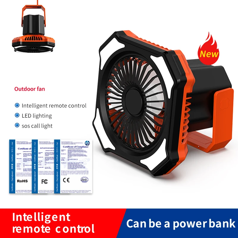 

10000MAH Portable Outdoor Camping Fan Silent USB Rechargeable with Hook Mobile Power Table Fan with Remote Control Lighting
