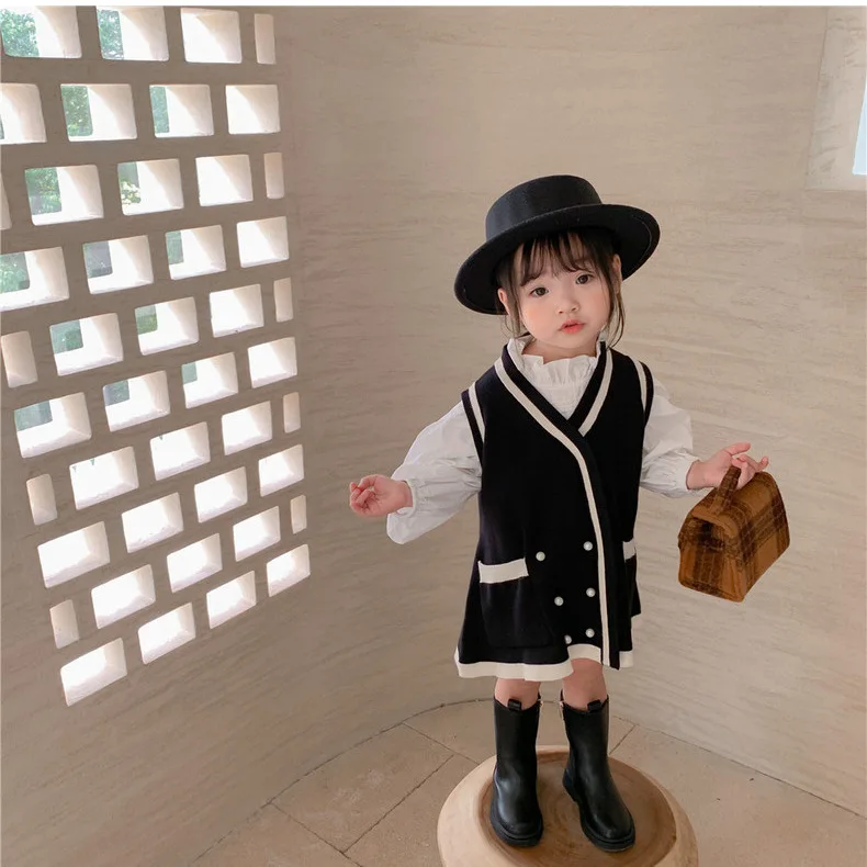 

Girls' Set 2025 Autumn Collection Korean Children's Clothing for Baby Girls Medium To Long Hairy Dress Stylish Shirt