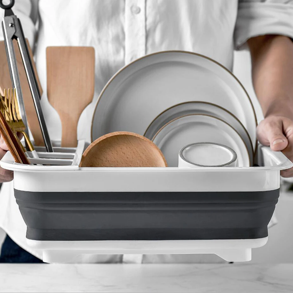 Foldable Dish Drainer Kitchen Drainer Collapsible Tray Dish Drainer Household Storage Rack Shelf Shelves Telescopic Bowl Rack