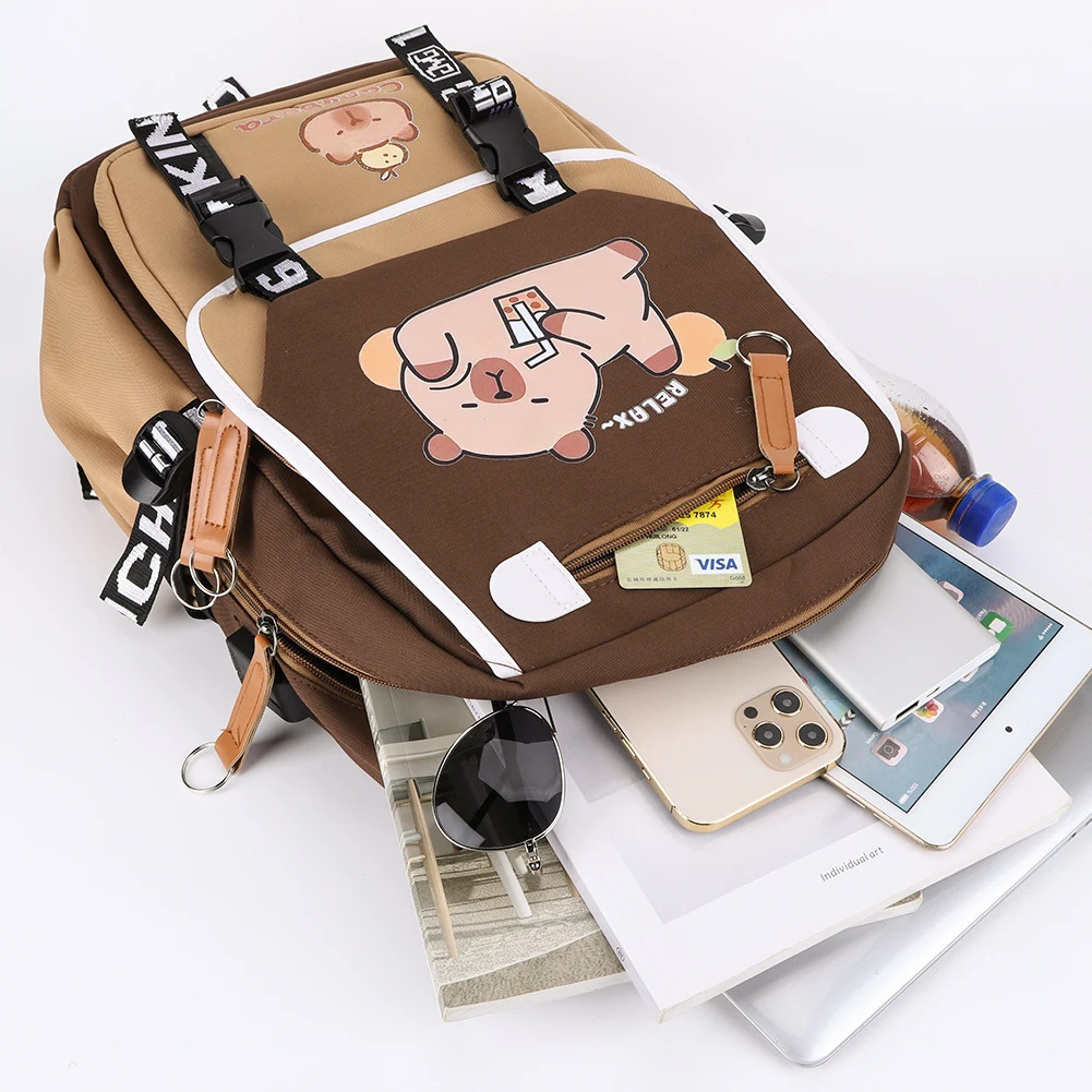 

Рюкзак Capybara с регулируемыми ремнями для девочек и мальчиков, сумка для книг с одним основным отделением, школьная сумка на молнии, подарки для любителей капибары