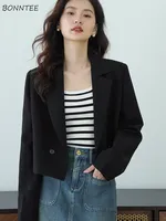 Cropped Blazers Women Loose Casual Office Lady Temper Minimalist High Street Fashion All-match Korean Style Outwear Personality