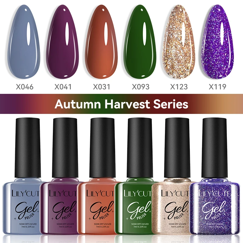 LILYCUTE 7ml Autumn Harvest Gel Nail Polish Red Brown Winter Series All For Manicure Semi Permanent Soak Off UV LED DIY Nail Art