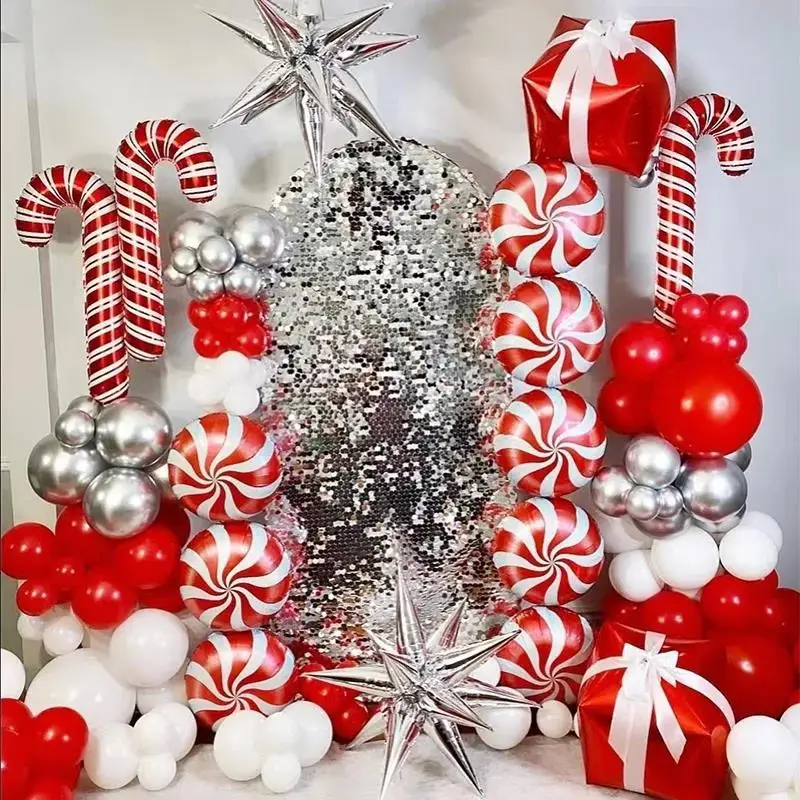 5pcs/set Large Red Green Pink Christmas Cane Candy Lollipop Foil Balloons Christmas Decorations For Home Navidad 2025 Kids Toys