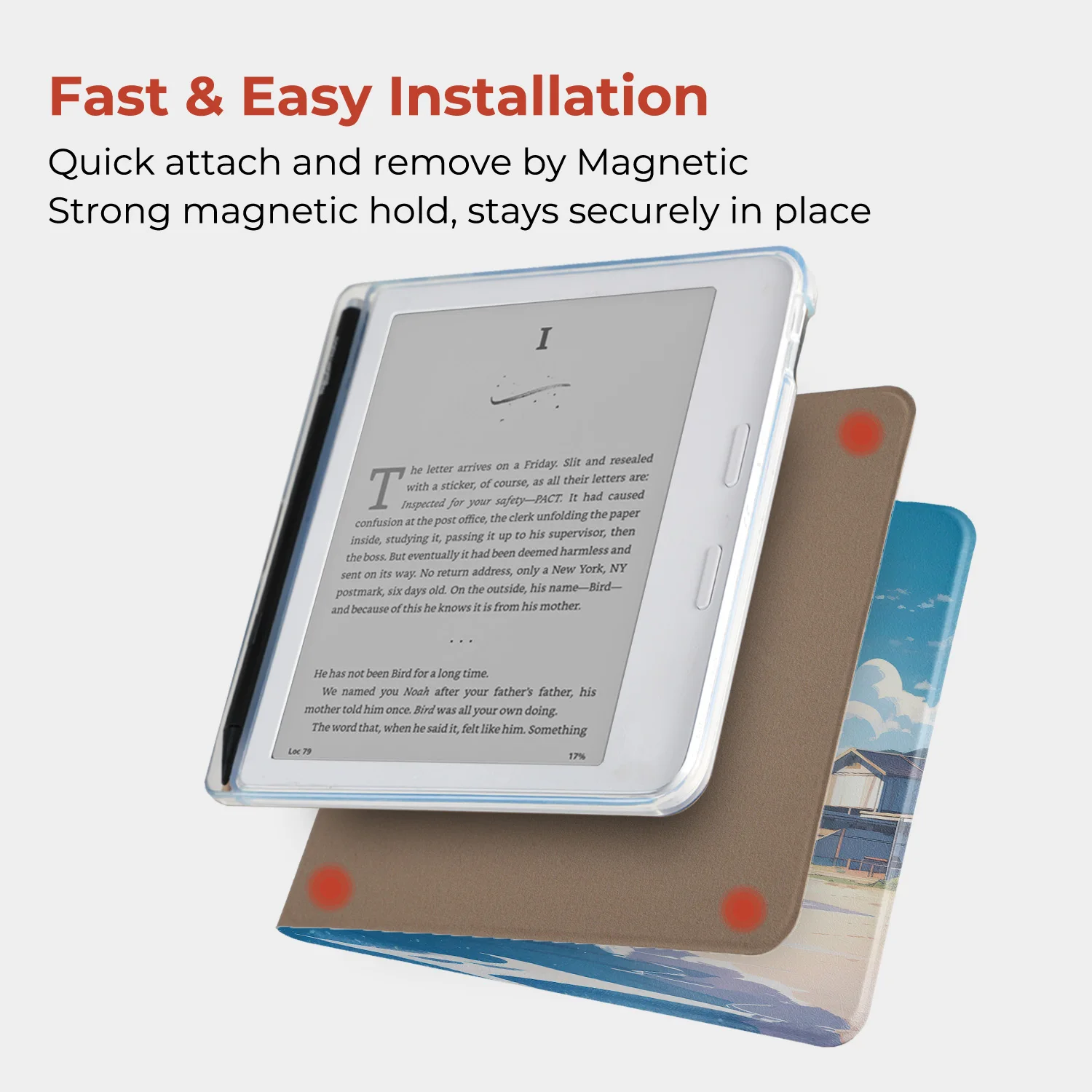 Twosheep suit for Kobo Libra Colour Kobo Libra2 Magnetic Detachable Case Cover with Stylus Slot Clear Back Auto Wake Cute Style