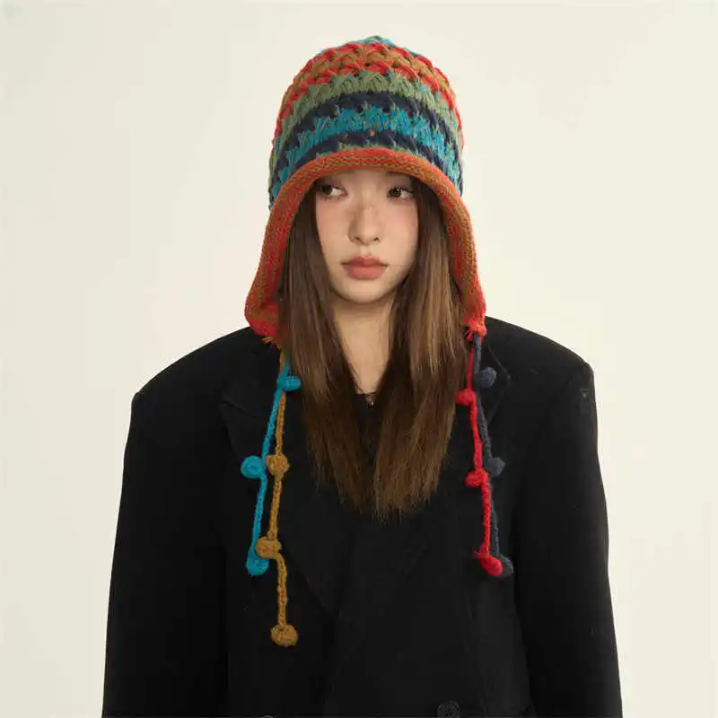 Woolen Cap Winter Women'S Models 2024 New Winter Fisherman'S Hat Winter Section Of The Fall Warm Knitted Cap Thickened Tassel