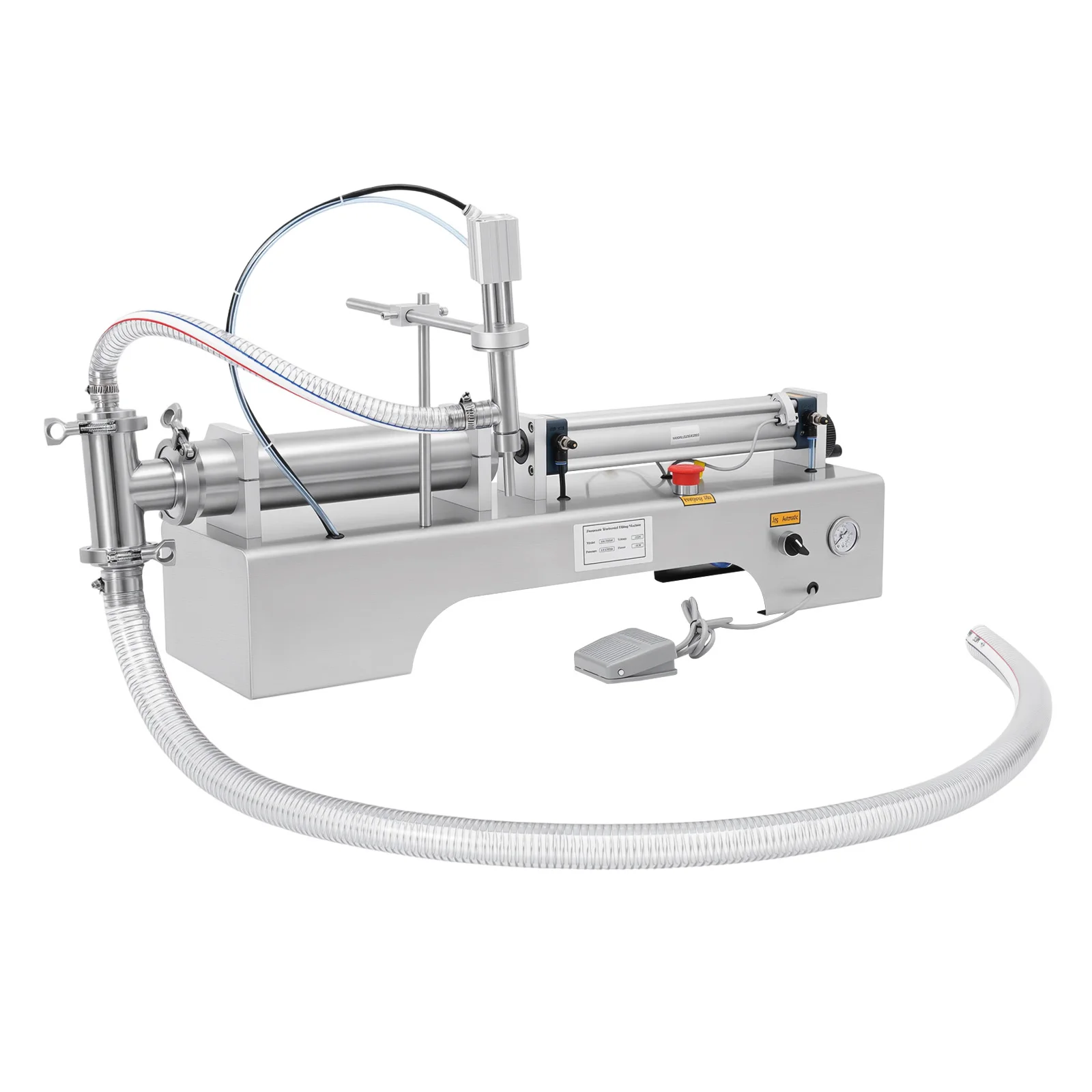 100-1000ml Horizontal Pneumatic Liquid Filling Machine, 40 Bottles/min Single Head Liquid Bottling Filler with Foot Switch and Barometer