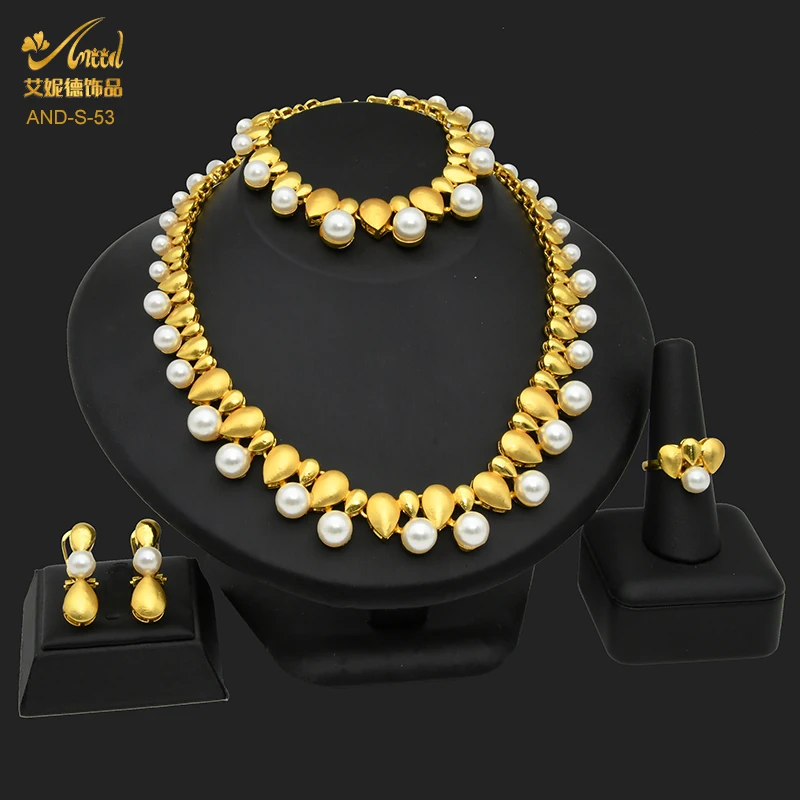 Afrikanische Perlen Halskette Und Ohrringe Schmuck Sets Für Frauen Dubai Braut 24k Gold Farbe Große Anhänger Set Hochzeit Party geschenke