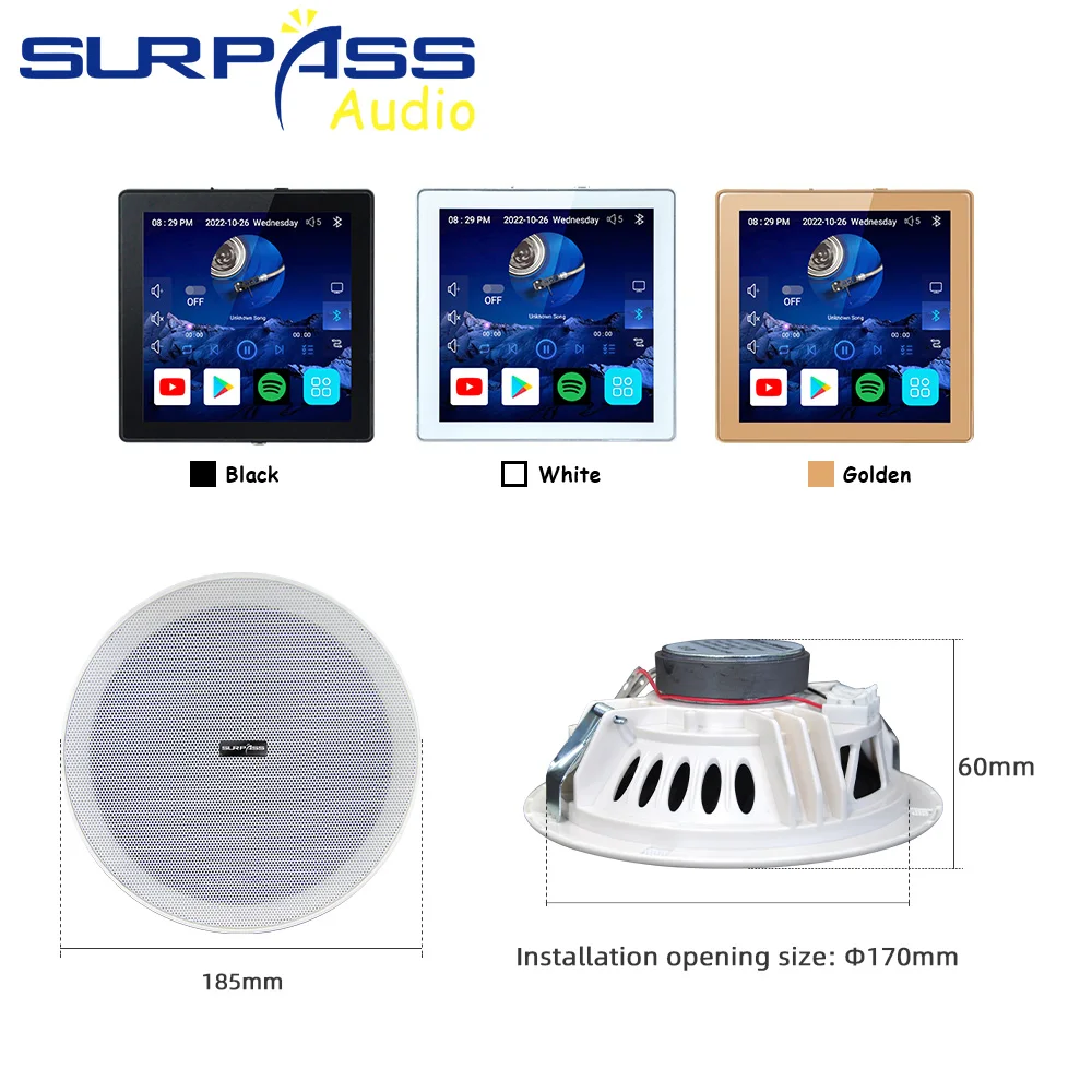 Wifi Bluetooth Wall Amplifier Smart Home Stereo Audio System 4 Channels Touch Screen AUX USB TF Card Android 10.0System for Home