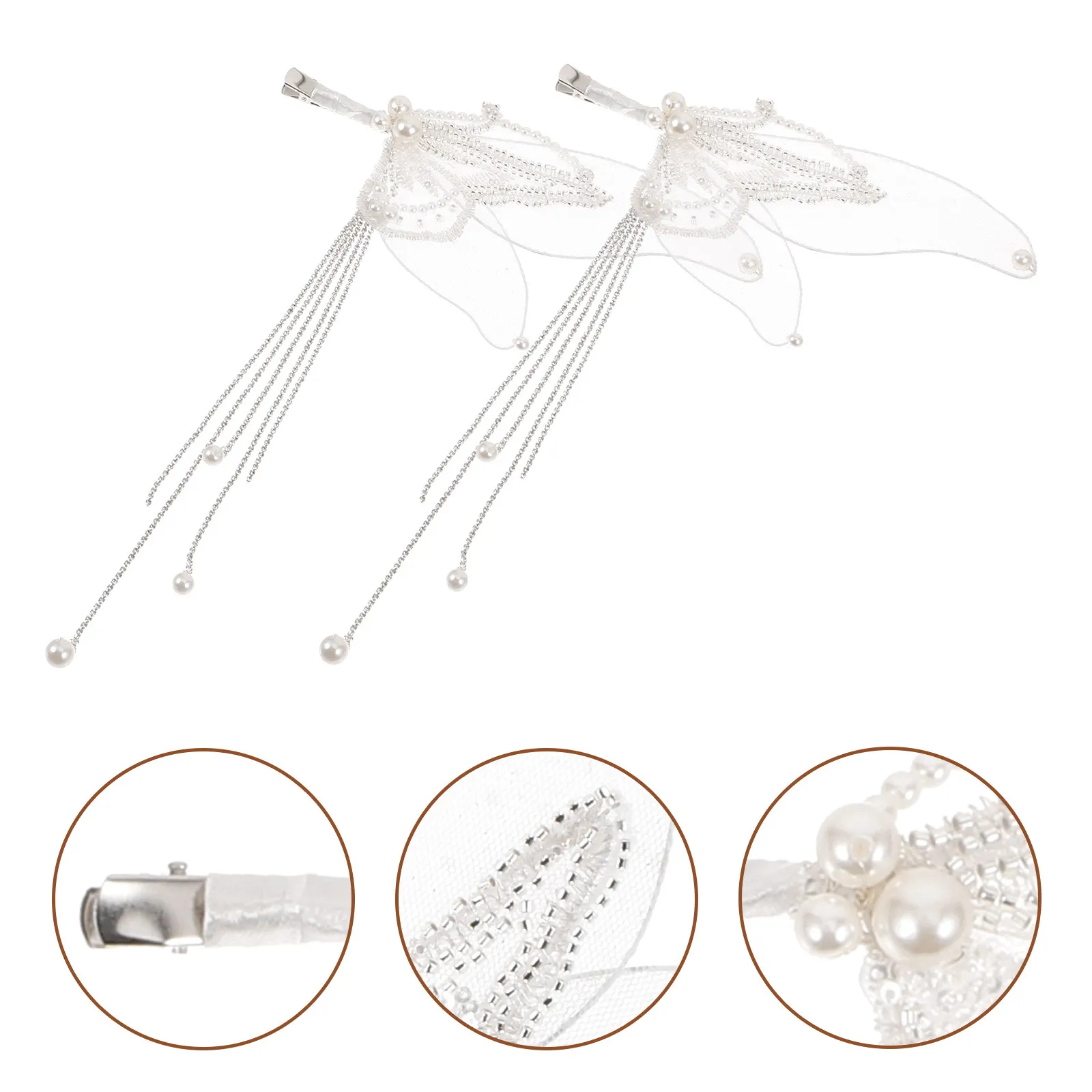 

1 Pair Pearl Tassel Hair Clips Butterfly Decoration Lightweight Hairpins for Women Girls Wedding Bridal Party Hair Accessories