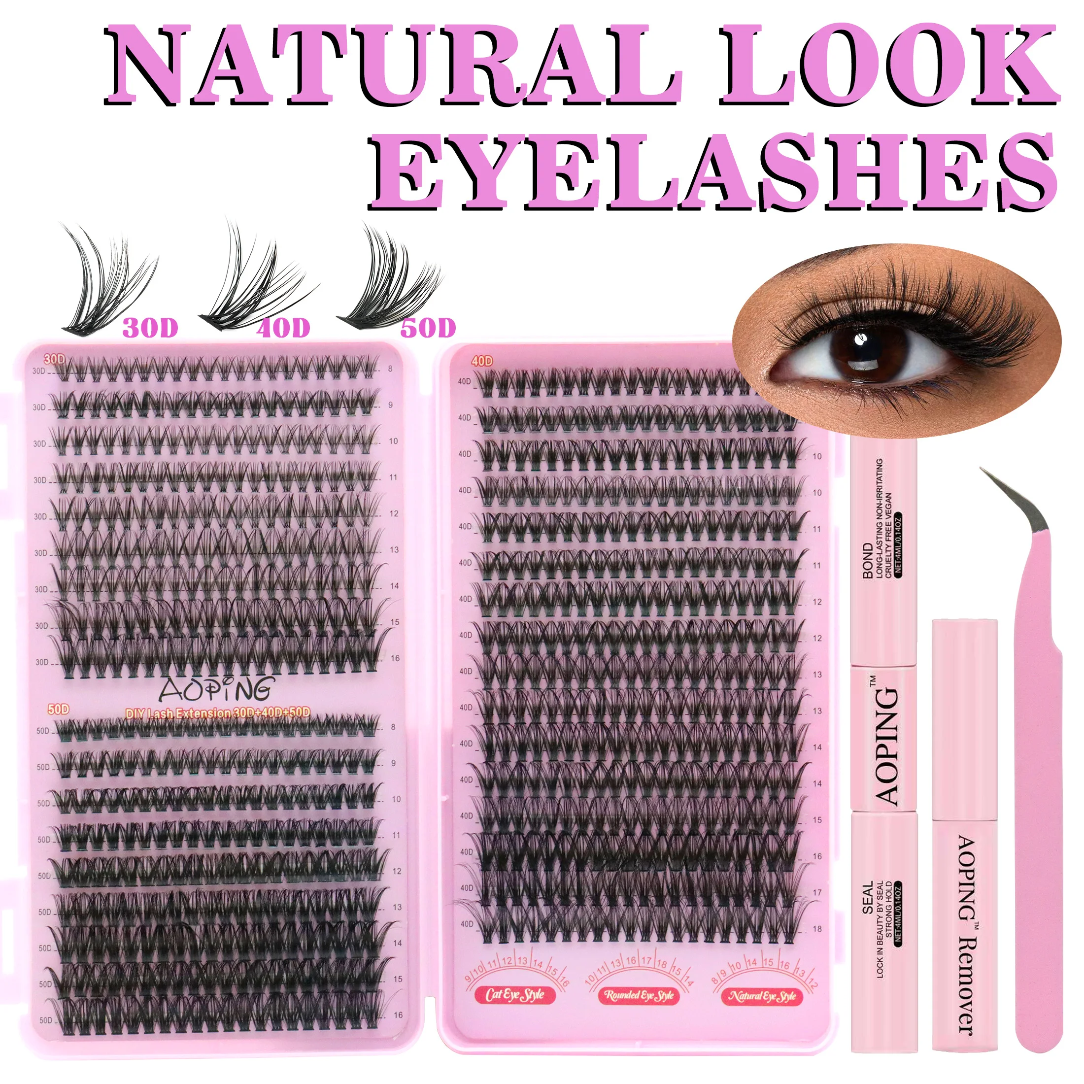 Set di ciglia finte fai-da-te di grande capacità 30D40D50D Libro per ciglia a grappolo con pinzette per rimozione colla a casa Trucco per principianti amico