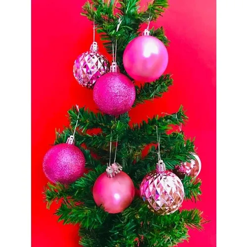 Party World Pink Christmas Pine Tree Top Ornament 6 cm 16 Pcs