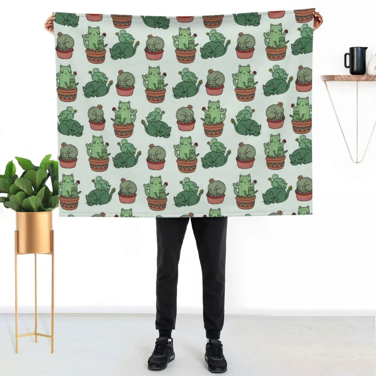 Cactus Cats Throw Blanket Year Round Soft Comfortable Blanket for Home
