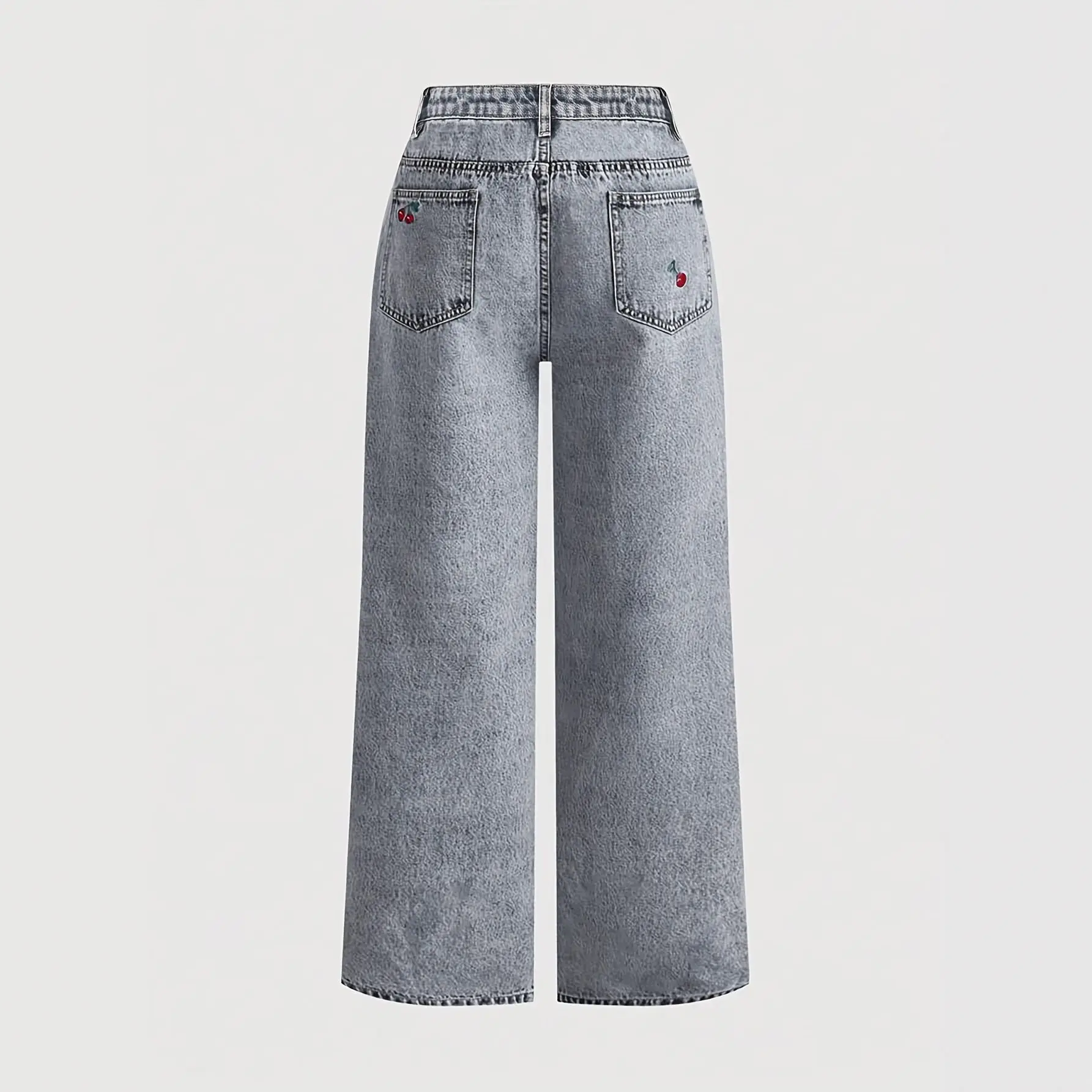 Vintage Czerwone Jeansy Y2k z Haftem Kwiatu Wiśni, Luźne Jeansy z Wysokim Stanem, Damskie Spodnie Denimowe, Styl Shoujo Girl, Jeansy Damskie