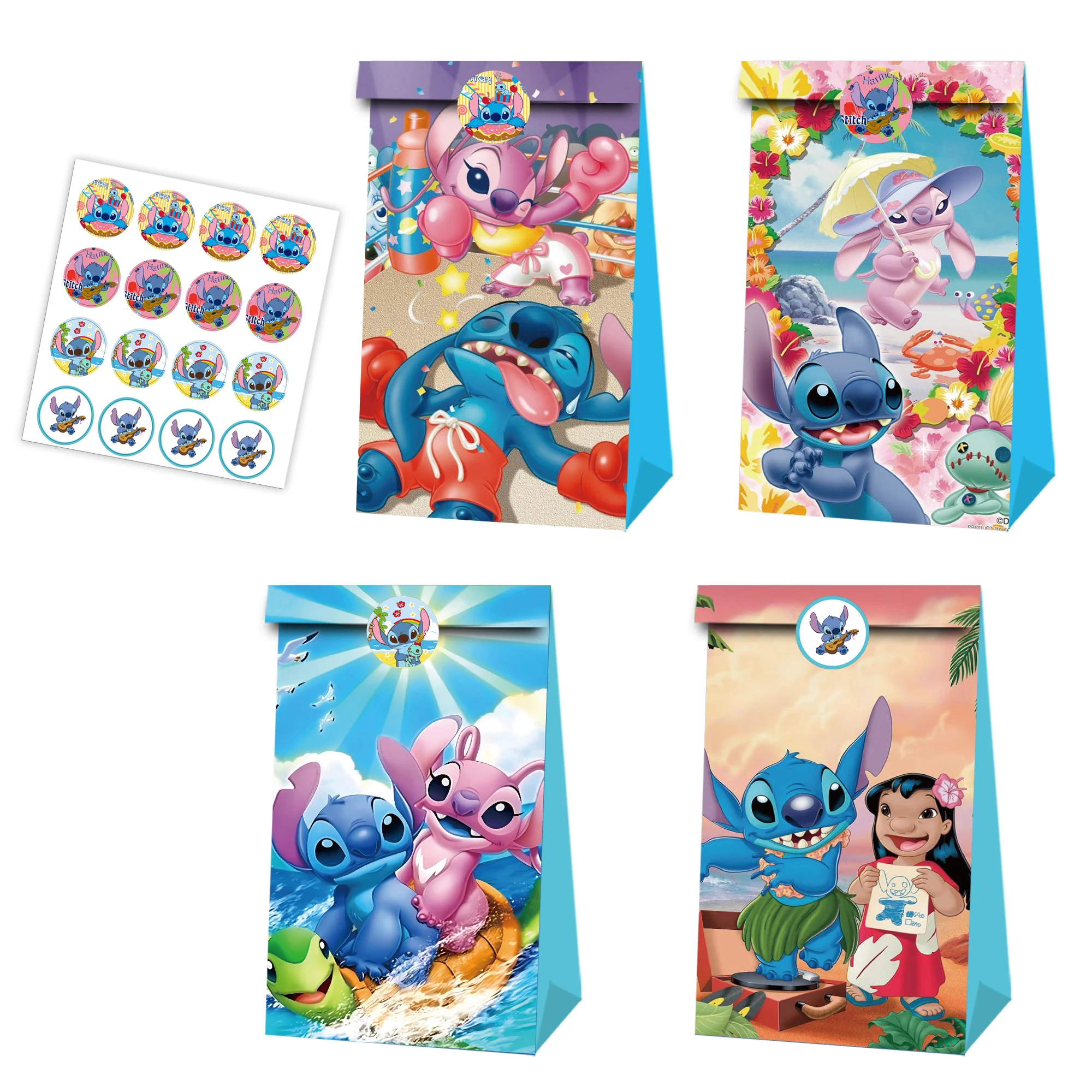 12/24pcs Lilo &Stitch Tote Bags Paper Candy Gifts Packaging Bag Blue Girl Boy Birthday Party Decoration Baby Shower Suppl