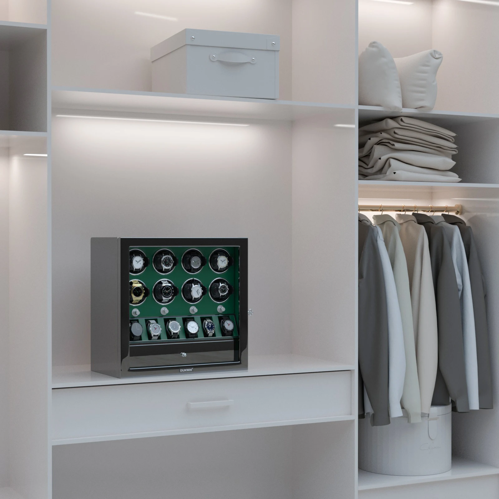 Jam tangan otomatis, Winder jam tangan otomatis untuk 8 jam tangan dengan 6 dudukan, kotak penyimpanan Organizer jam tangan-hijau