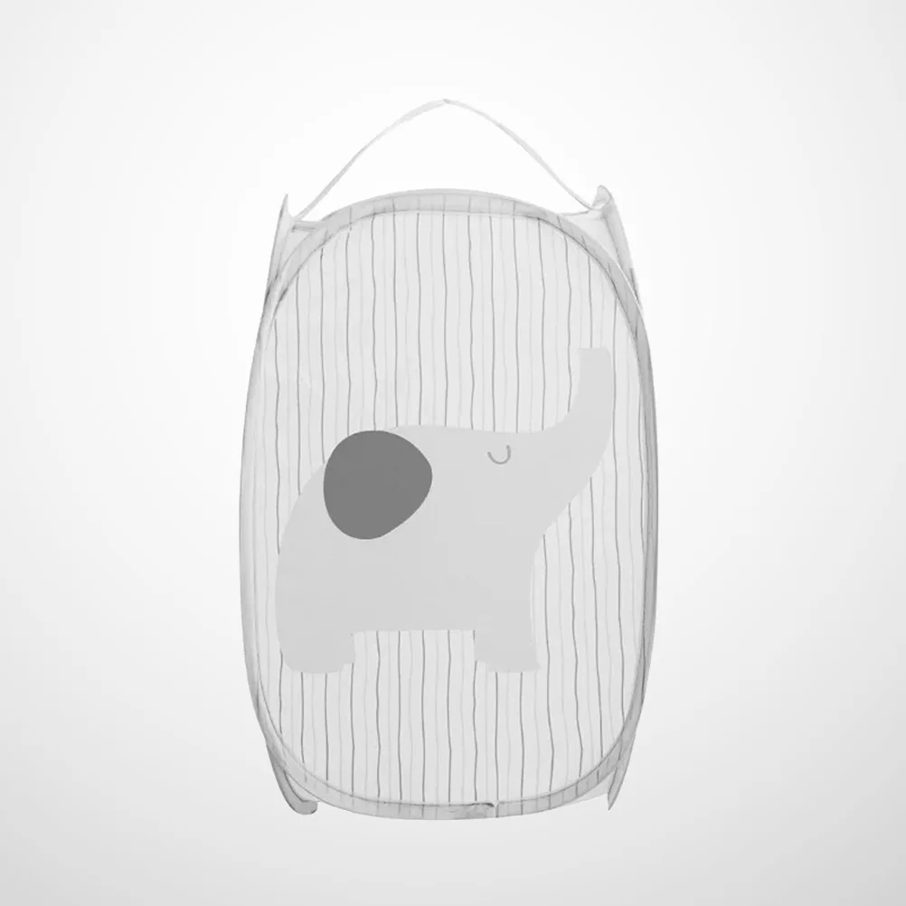 

Cartoon Elephant Foldable Pop-Up Mesh Hamper Laundry Hamper with Side Pockets Multi Use for Toys Dirty Tidy Clothes Socks (Grey)