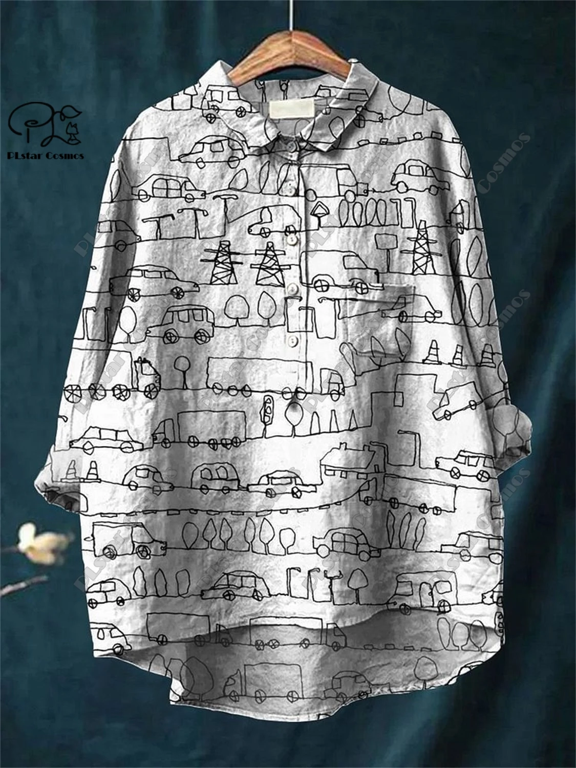 PLstar Cosmos new 3D printed women's loose retro floral fun casual printed open tube shirt  K-7