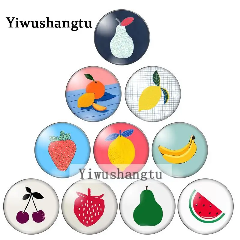 Cartoon Colourful fruits Bananas pears 8mm/10mm/ 12mm/18mm Round photo glass cabochon demo flat back Making findings ZB0543