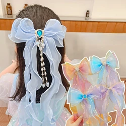 2022 New Children Cute Pearl Streamer Braided Hair Bow Ornament Hair Clips Girls Sweet Snowflake Hairpins Kids Hair Accessories