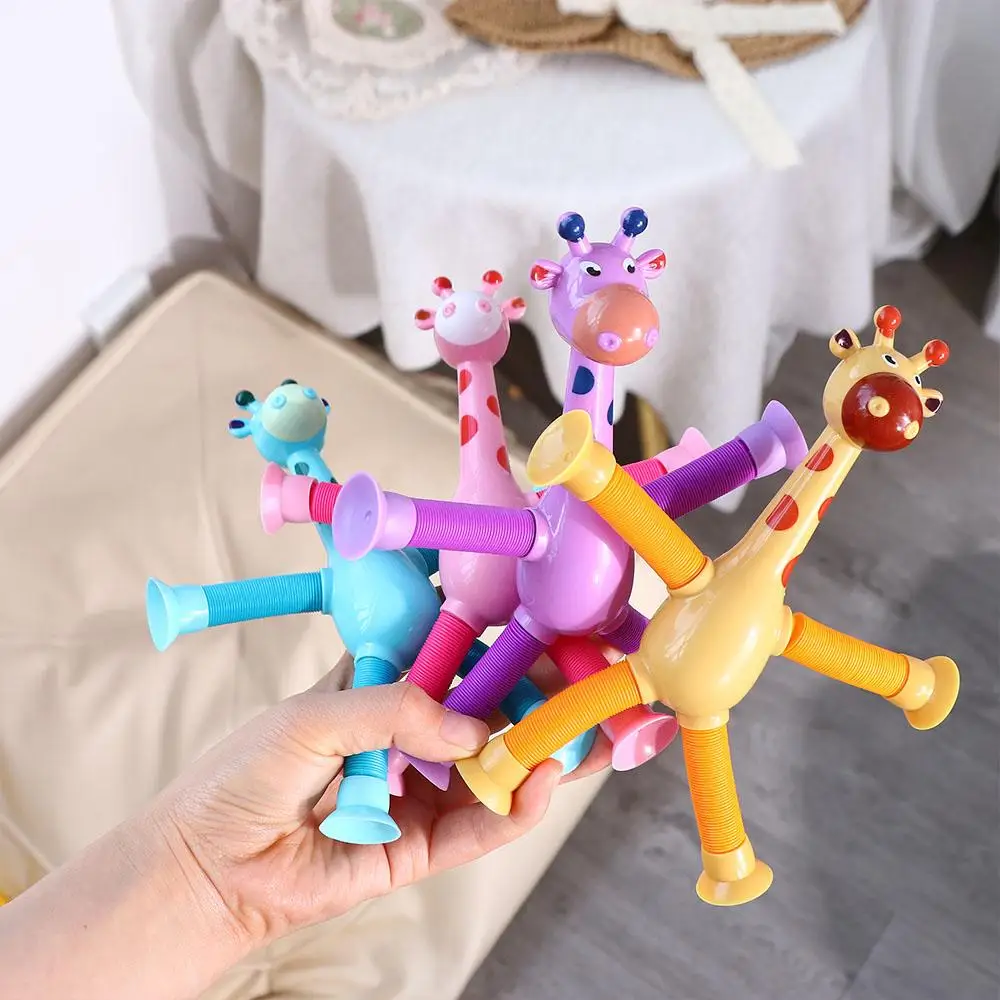 Brinquedos tubo de estiramento girafa interativa girafa pop tubos brinquedo sensorial brinquedos ventosa telescópica girafa animal ventosa brinquedos