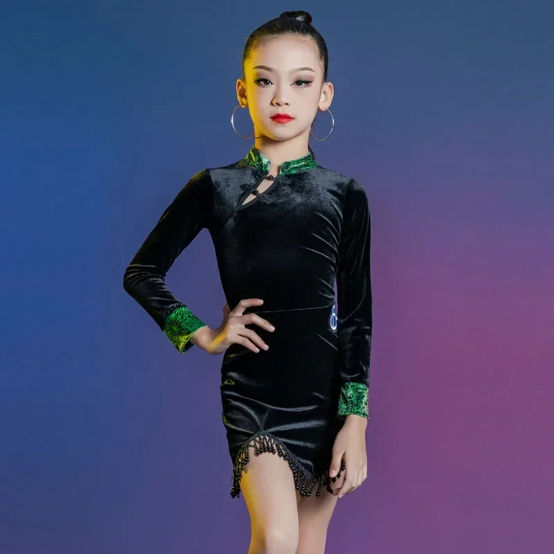 

Latin dance outfit for girls, 2024 new autumn and winter advanced version training and performance clothing for children