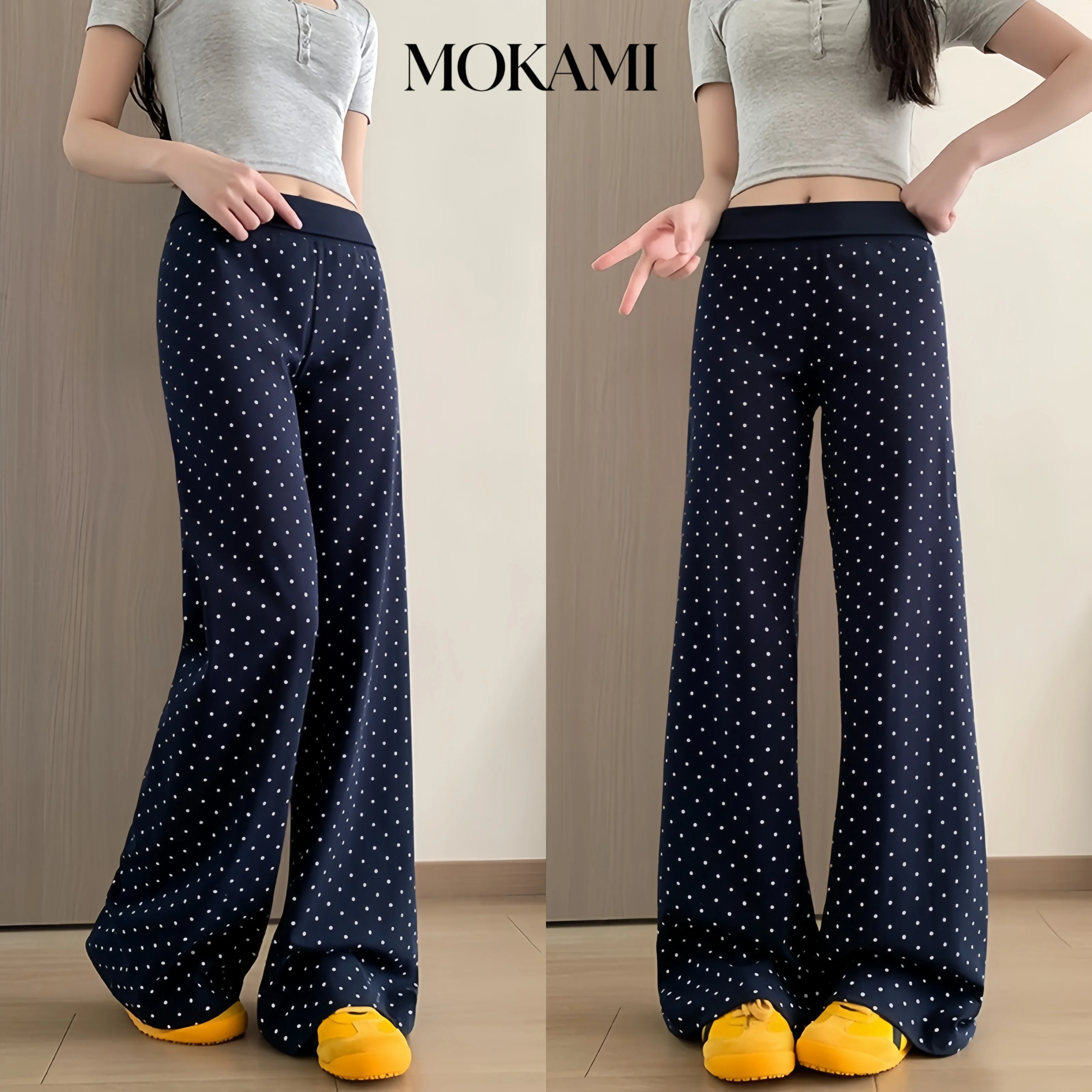 High Waist Wave Dot Micro Bell Bottom Pants for Women Casual Walking Yoga And Fitness Slimming Pants