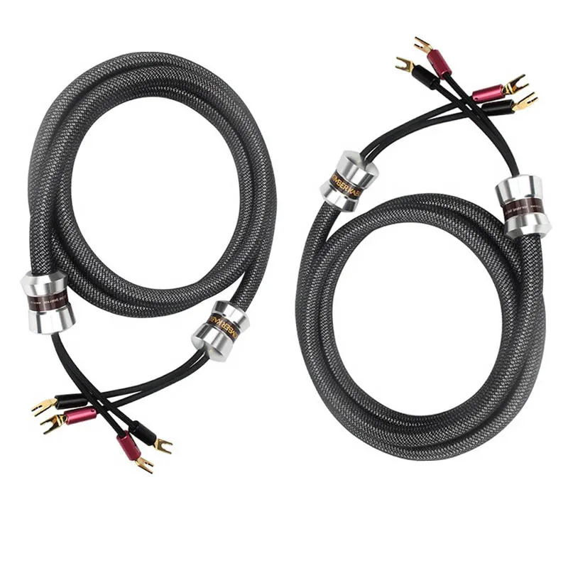 Cabo de alto-falante prateado Ks 3040 com plugue de pá dourada cabo de áudio HIFI um par