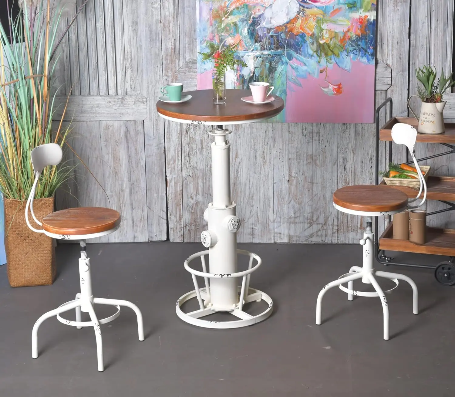 

3 Piece Pub Table and Stool Set Adjustable Height Round Coffee Desk Farmhouse Counter Height Bar Stools with, Customized