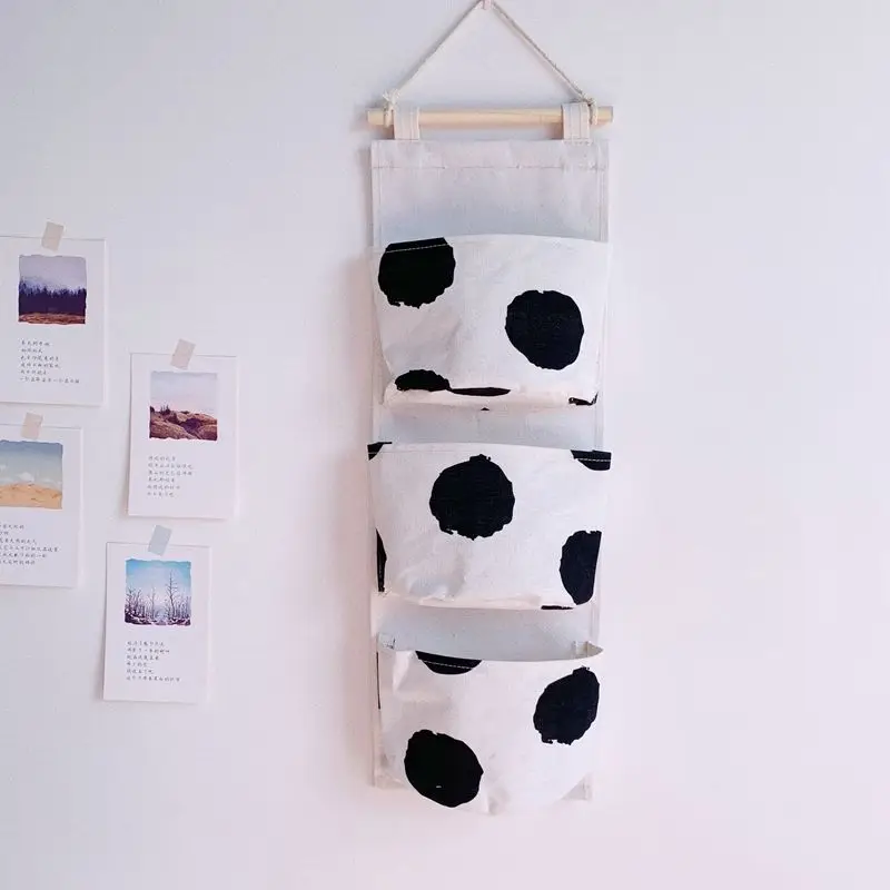 Storage Bag Korea Simplicity Wave Point Cotton 2023 Hemp Fabric Art Behind The Door Dormitory Hanging Organizers