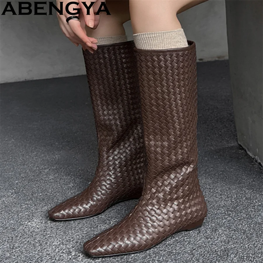 

Женские сапоги до колена из натуральной кожи, качественные ботинки челси на плоской подошве, коллекция 2025, зимние модные женские ботильоны в стиле панк