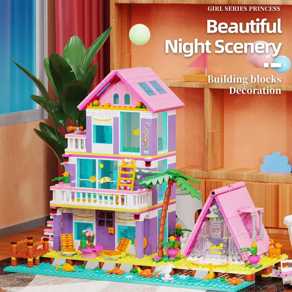 Girl Beach House Building Blocks Toys，Craft Toys，DIY Toys，Car Decoration Crafts，Animation Derivatives，children Toys