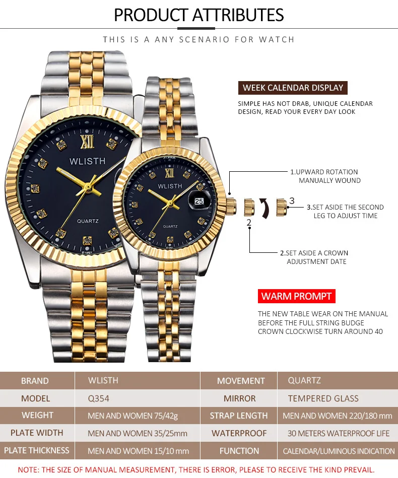 Wlisth-Reloj de pulsera con diamantes para Hombre y mujer, accesorio Masculino de marca de lujo con fecha automática, 2019