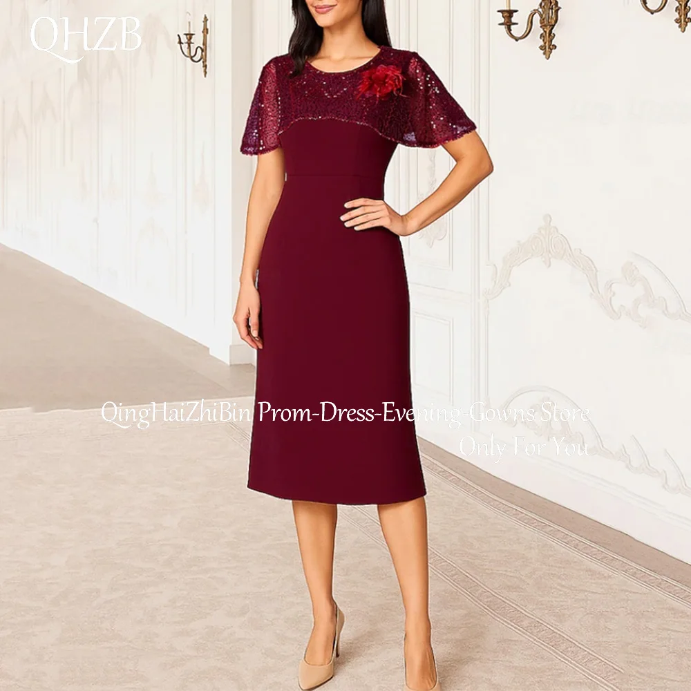 

Customized Elegant Midi Burgundy Mother of the Bride Dresses O-Neck Tea-Length Mermaid Wedding Guest Party Groom Dress 2026
