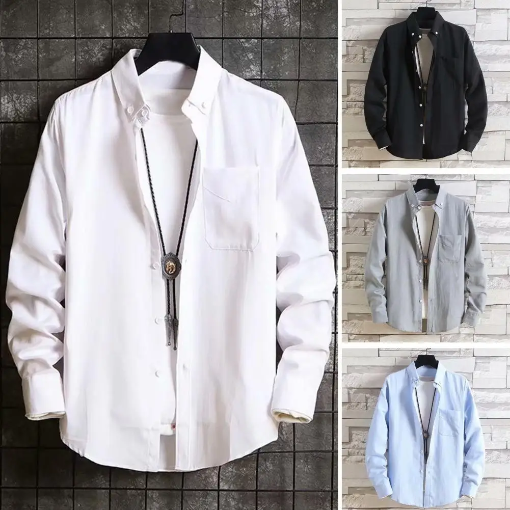 

Men Formal Shirt Coat Men's Lapel Long Sleeve Shirt Coat with Patch Pocket Casual Outwear for Spring Autumn Men Lapel Shirt Coat